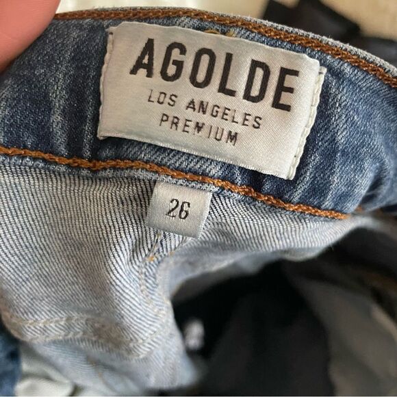 Agolde High Rise Distressed Skinny Jeans Blue Size 26 - Picture 7 of 9